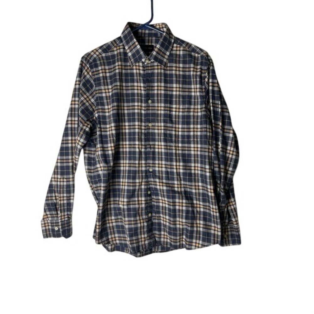 Scott Barber Men's Long Sleeve Shirt Button Up Plaid Blue & Yellow Size Large